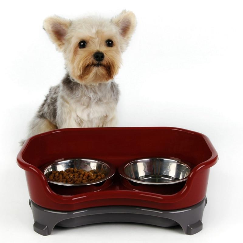 Dog bowl cat bowl pet cat double basin splash-proof neat dog cat rice bowl food bowl stainless steel bowl