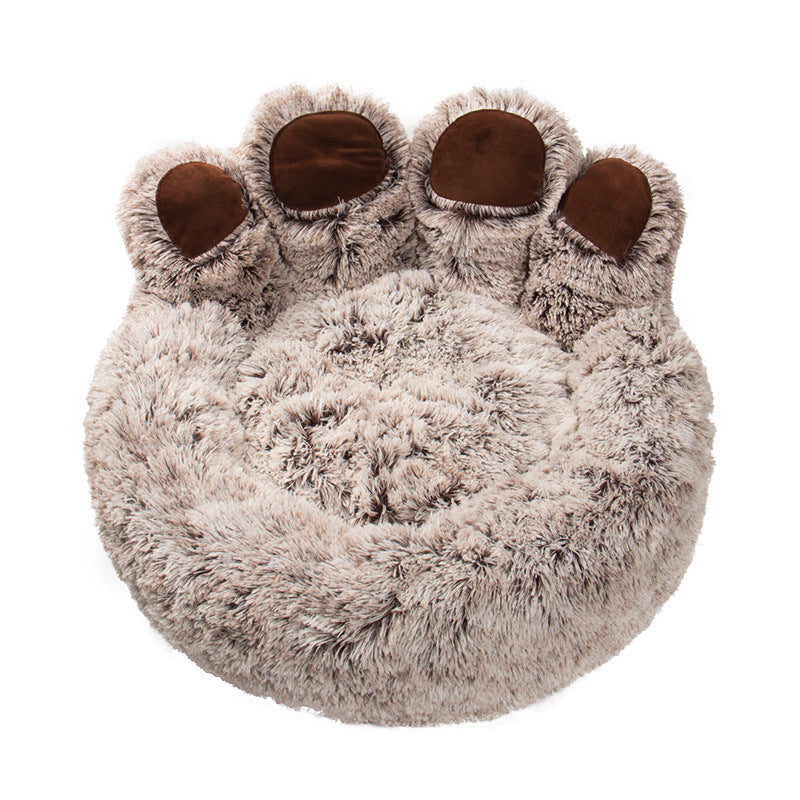 Cozy Pet Haven: Round Dog Bed & Cat Bed with Bear Paw Shape - Extra-Large, Long Plush, and Ultra-Soft, Ideal for Deep Sleep and Comfortable Rest