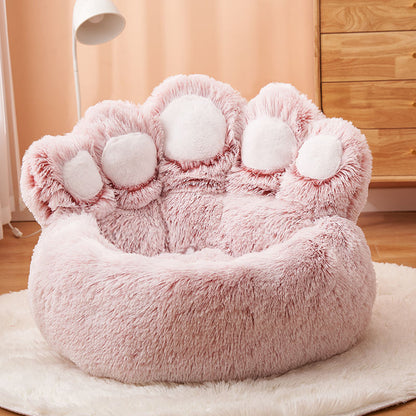 Cozy Pet Haven: Round Dog Bed & Cat Bed with Bear Paw Shape - Extra-Large, Long Plush, and Ultra-Soft, Ideal for Deep Sleep and Comfortable Rest