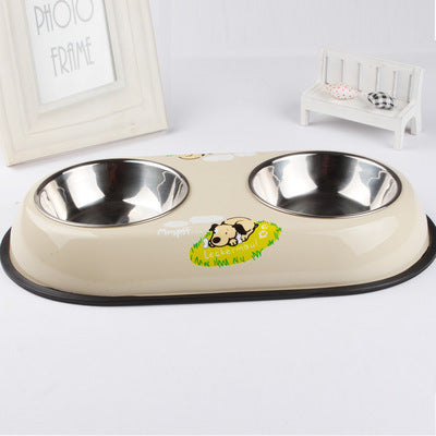 Stainless Steel Double Bowl Dog Food Bowl Water Bowl Non-Slip Dog Rice Bowl