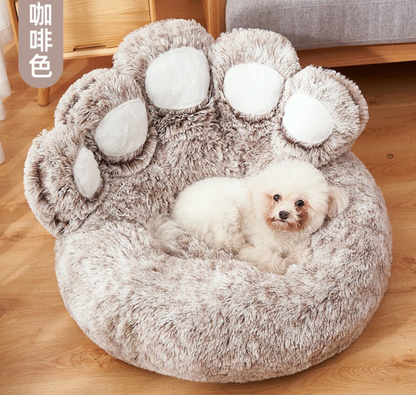 Cozy Pet Haven: Round Dog Bed & Cat Bed with Bear Paw Shape - Extra-Large, Long Plush, and Ultra-Soft, Ideal for Deep Sleep and Comfortable Rest