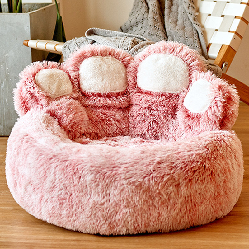 Cozy Pet Haven: Round Dog Bed & Cat Bed with Bear Paw Shape - Extra-Large, Long Plush, and Ultra-Soft, Ideal for Deep Sleep and Comfortable Rest