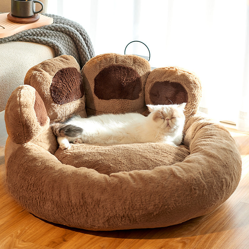 Cozy Pet Haven: Round Dog Bed & Cat Bed with Bear Paw Shape - Extra-Large, Long Plush, and Ultra-Soft, Ideal for Deep Sleep and Comfortable Rest