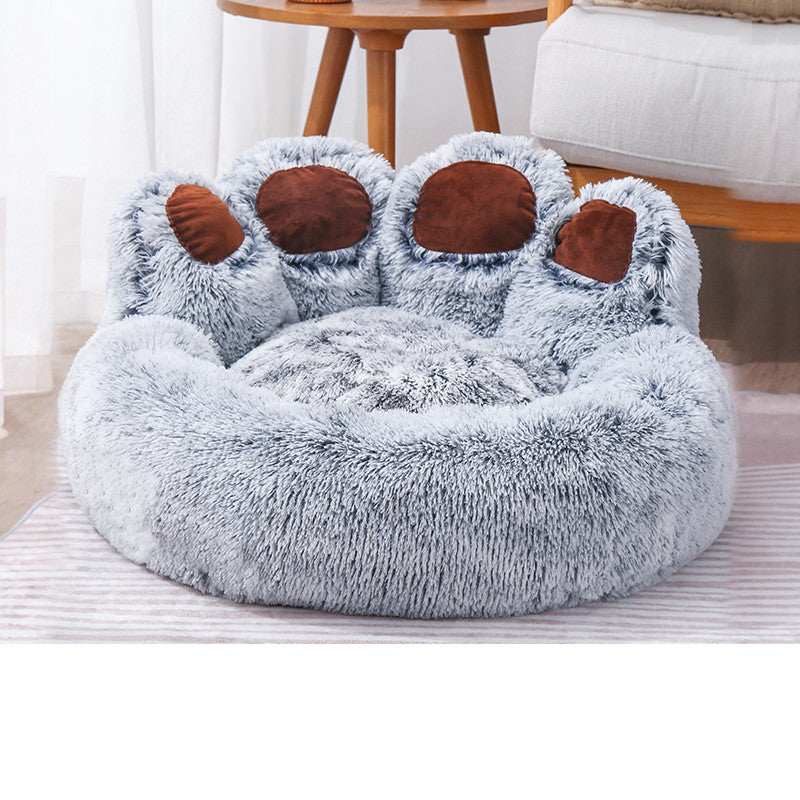 Cozy Pet Haven: Round Dog Bed & Cat Bed with Bear Paw Shape - Extra-Large, Long Plush, and Ultra-Soft, Ideal for Deep Sleep and Comfortable Rest