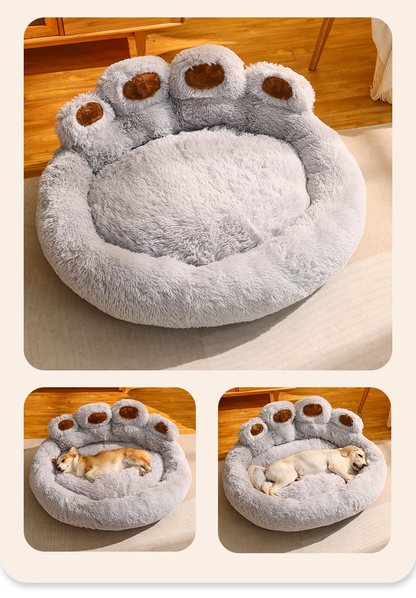 Cozy Pet Haven: Round Dog Bed & Cat Bed with Bear Paw Shape - Extra-Large, Long Plush, and Ultra-Soft, Ideal for Deep Sleep and Comfortable Rest