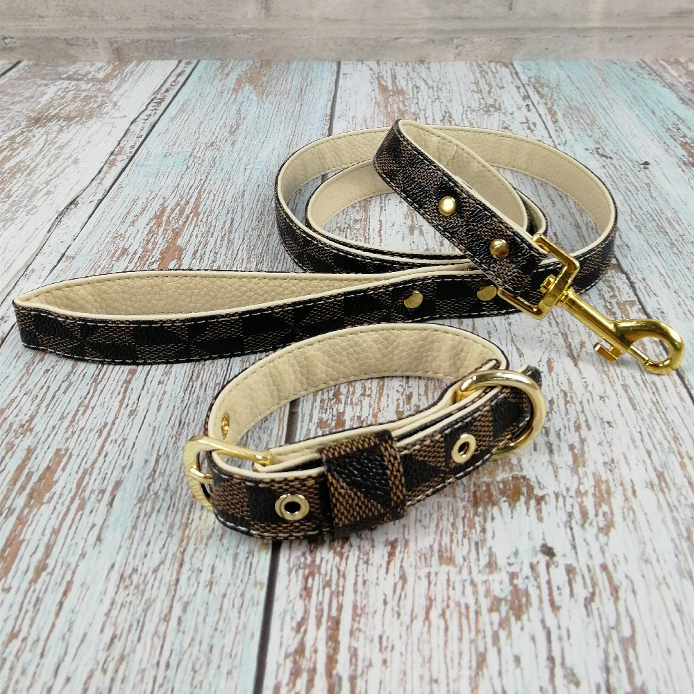 Leather Japanese Pattern Dog Collars with lead