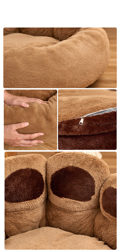 Cozy Pet Haven: Round Dog Bed & Cat Bed with Bear Paw Shape - Extra-Large, Long Plush, and Ultra-Soft, Ideal for Deep Sleep and Comfortable Rest