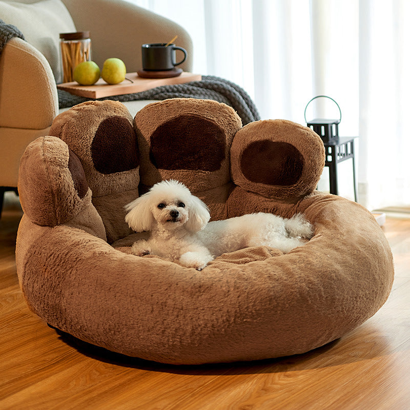 Cozy Pet Haven: Round Dog Bed & Cat Bed with Bear Paw Shape - Extra-Large, Long Plush, and Ultra-Soft, Ideal for Deep Sleep and Comfortable Rest