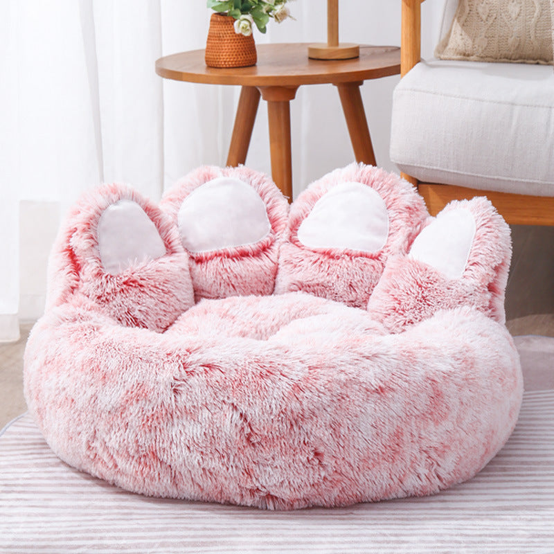 Cozy Pet Haven: Round Dog Bed & Cat Bed with Bear Paw Shape - Extra-Large, Long Plush, and Ultra-Soft, Ideal for Deep Sleep and Comfortable Rest