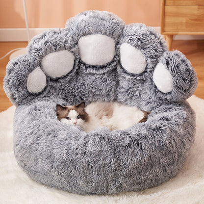 Cozy Pet Haven: Round Dog Bed & Cat Bed with Bear Paw Shape - Extra-Large, Long Plush, and Ultra-Soft, Ideal for Deep Sleep and Comfortable Rest