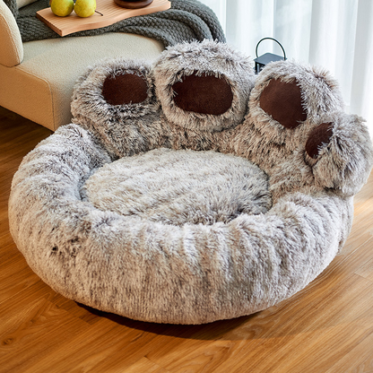 Cozy Pet Haven: Round Dog Bed & Cat Bed with Bear Paw Shape - Extra-Large, Long Plush, and Ultra-Soft, Ideal for Deep Sleep and Comfortable Rest