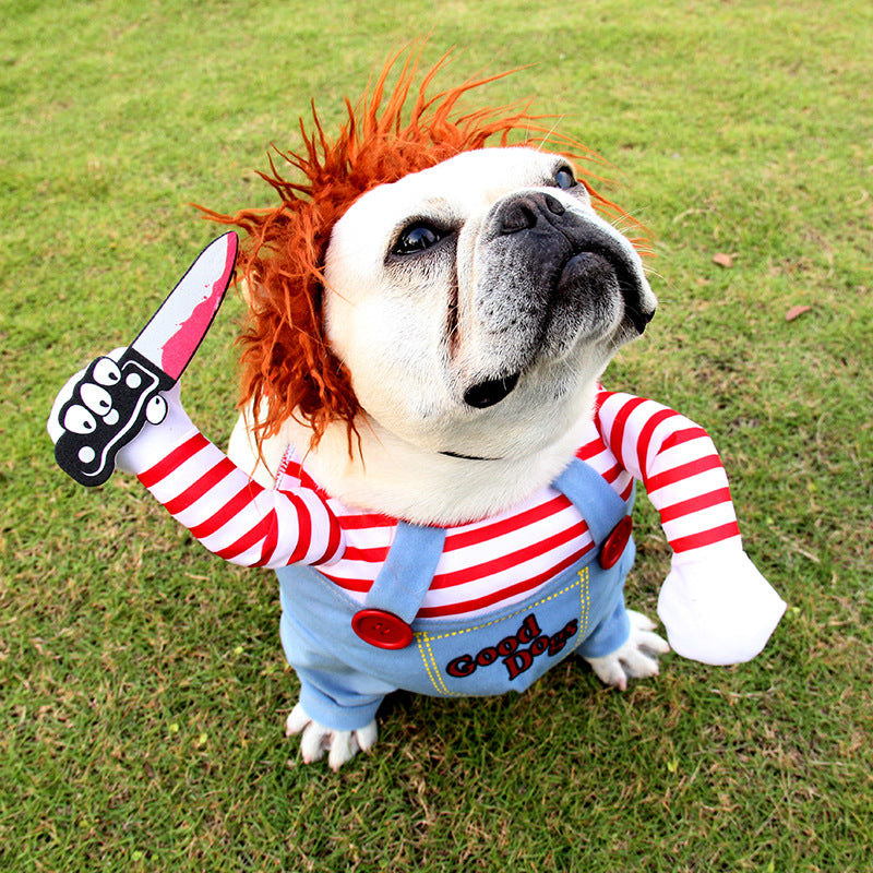 Halloween Dog Chucky Costume Adjustable Dog Cosplay Costume